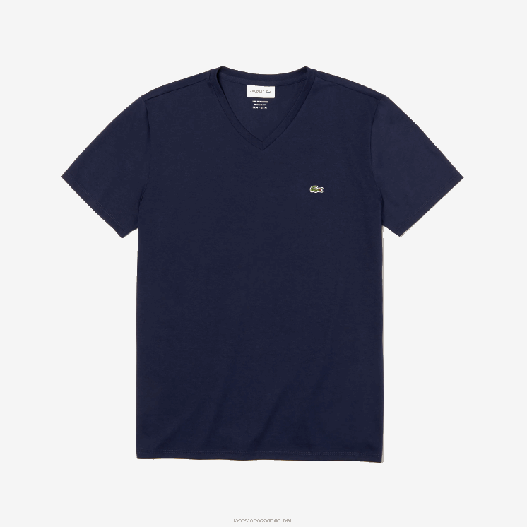 Lacoste T-shirt van pimakatoen met v-hals 0828H42 marineblauw 166 Heren
