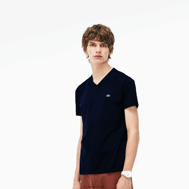 Lacoste T-shirt van pimakatoen met v-hals 0828H42 marineblauw 166 Heren