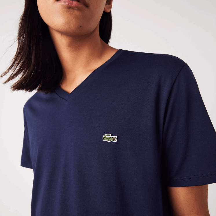 Lacoste T-shirt van pimakatoen met v-hals 0828H42 marineblauw 166 Heren