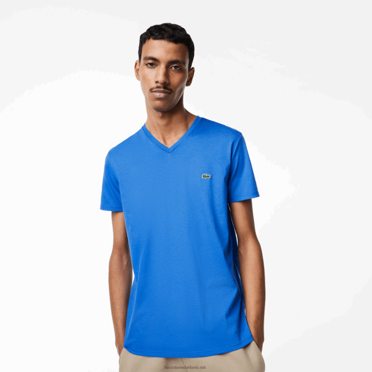 Lacoste T-shirt van pimakatoen met v-hals 0828H49 blauwe kxb Heren