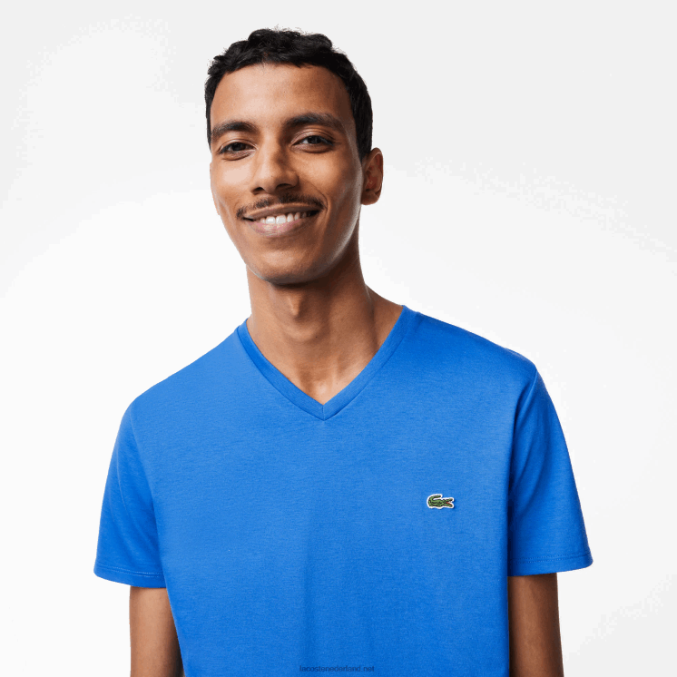 Lacoste T-shirt van pimakatoen met v-hals 0828H49 blauwe kxb Heren