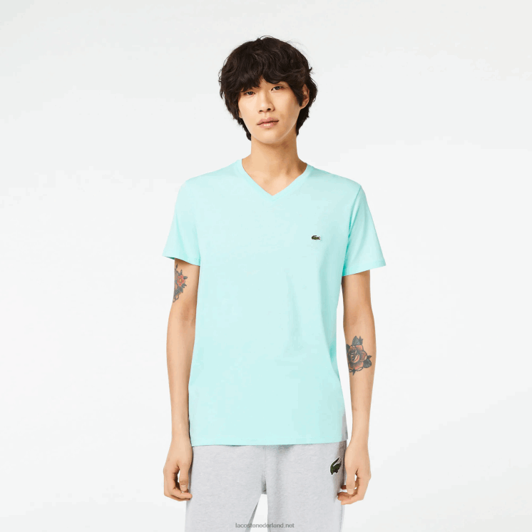 Lacoste T-shirt van pimakatoen met v-hals 0828H56 mint lgf Heren