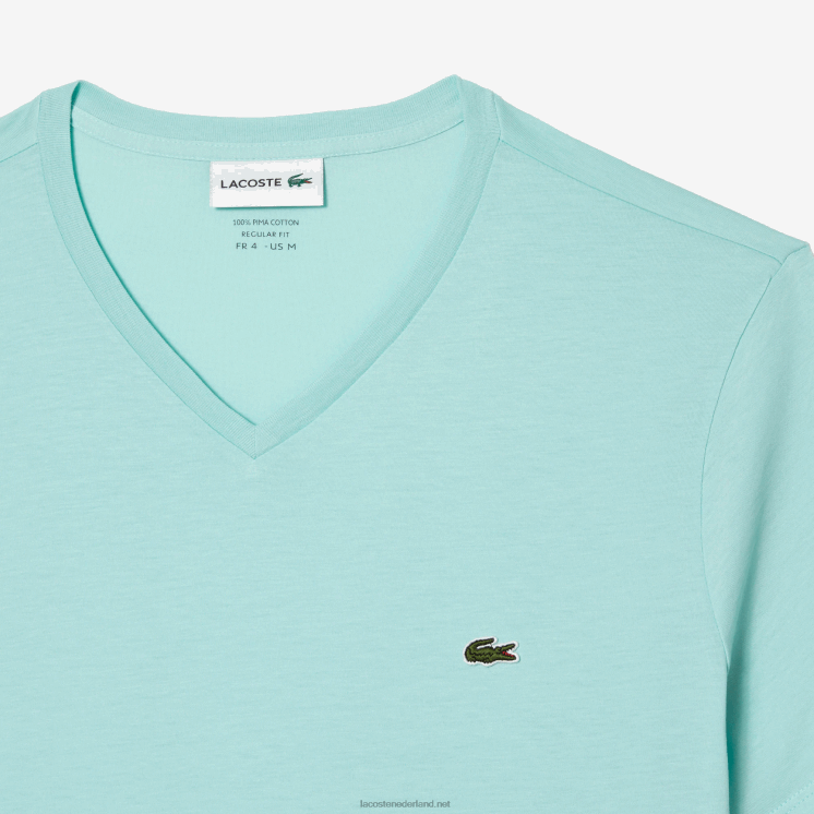 Lacoste T-shirt van pimakatoen met v-hals 0828H56 mint lgf Heren