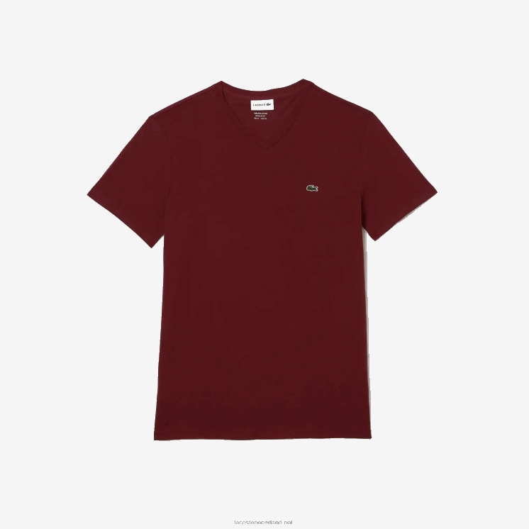 Lacoste T-shirt van pimakatoen met v-hals 0828H612 bordeaux zs1 Heren