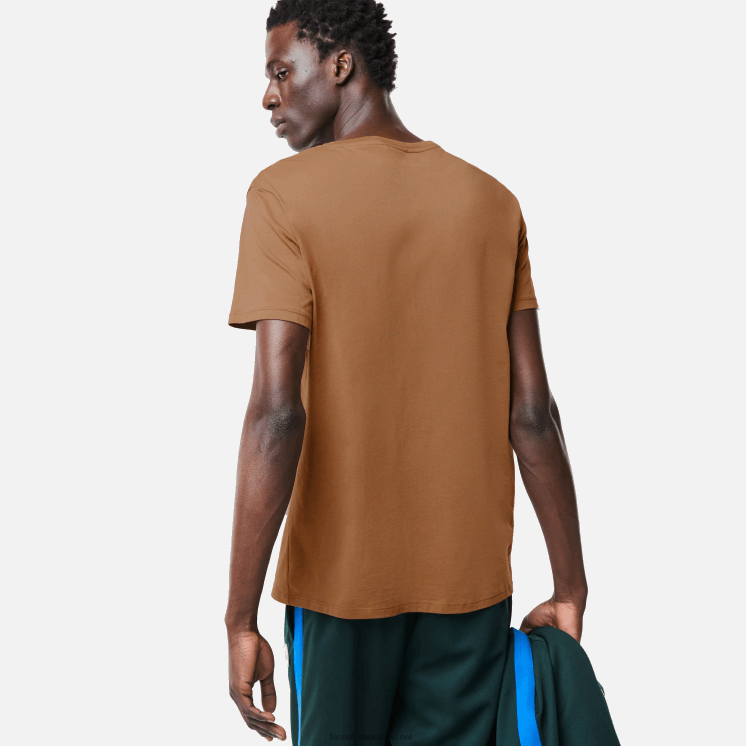 Lacoste T-shirt van pimakatoen met v-hals 0828H613 bruin z0w Heren