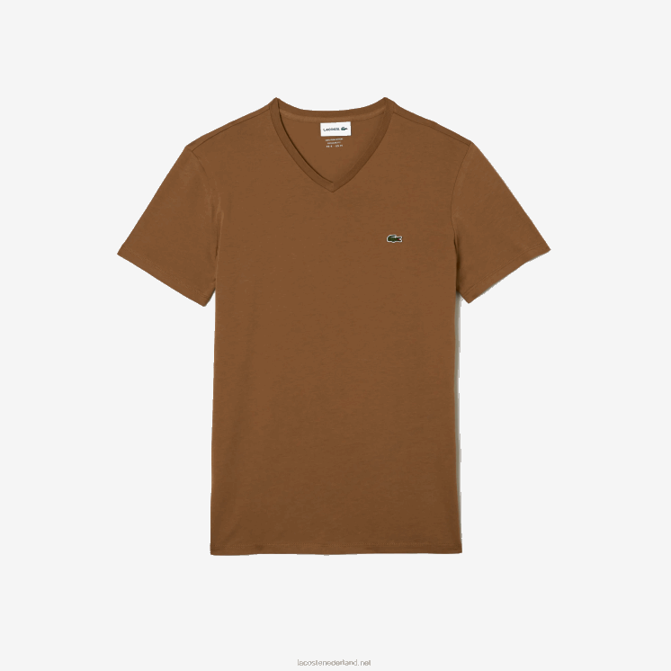 Lacoste T-shirt van pimakatoen met v-hals 0828H613 bruin z0w Heren