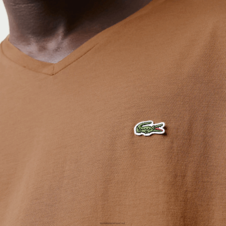 Lacoste T-shirt van pimakatoen met v-hals 0828H613 bruin z0w Heren