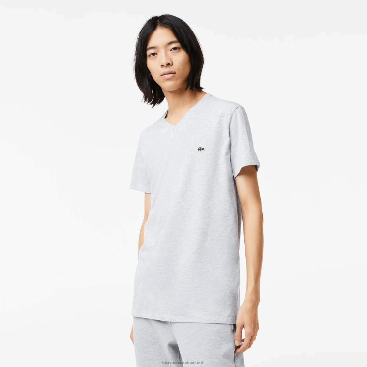 Lacoste T-shirt van pimakatoen met v-hals 0828H614 grijze chine ca Heren