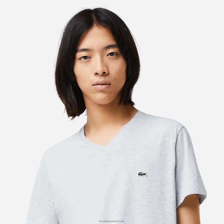 Lacoste T-shirt van pimakatoen met v-hals 0828H614 grijze chine ca Heren