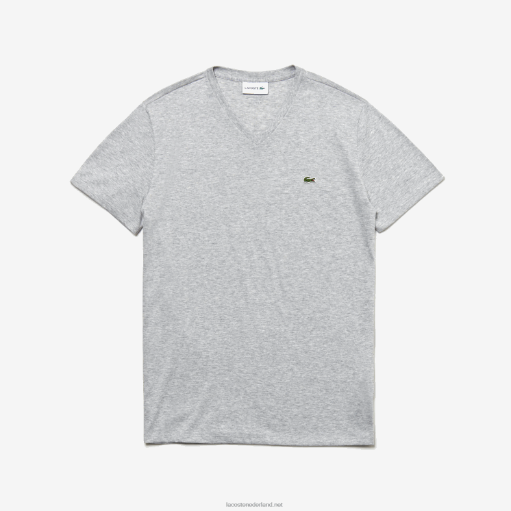 Lacoste T-shirt van pimakatoen met v-hals 0828H614 grijze chine ca Heren