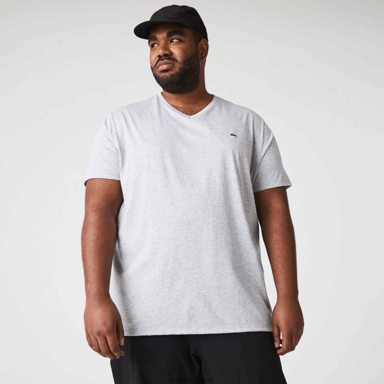 Lacoste T-shirt van pimakatoen met v-hals 0828H614 grijze chine ca Heren