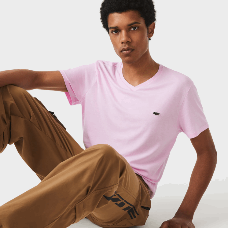 Lacoste T-shirt van pimakatoen met v-hals 0828H615 roze z4h Heren