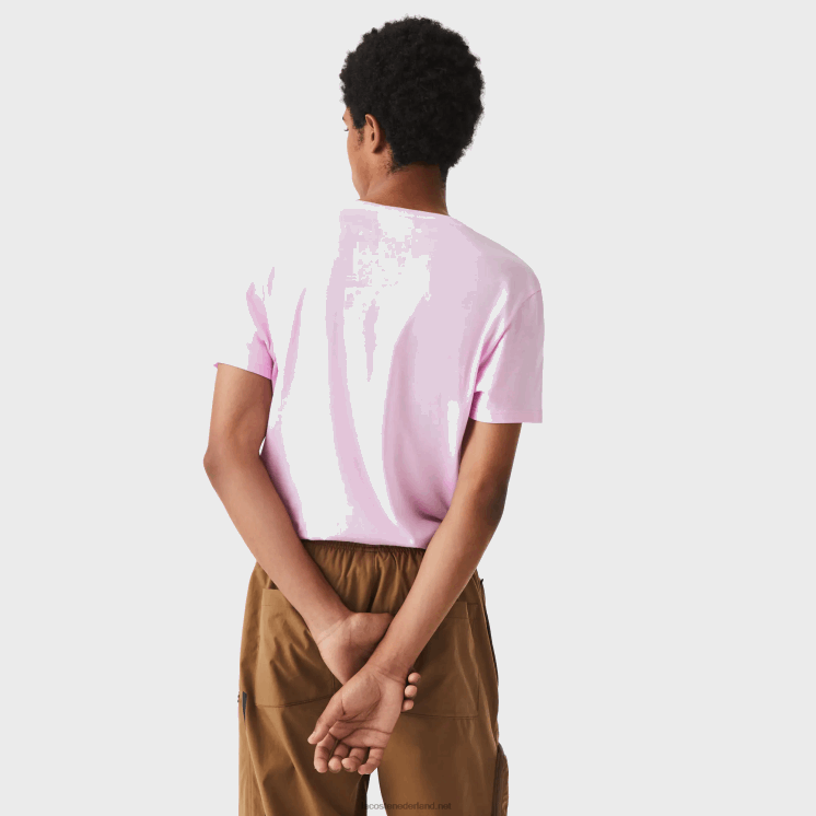 Lacoste T-shirt van pimakatoen met v-hals 0828H615 roze z4h Heren