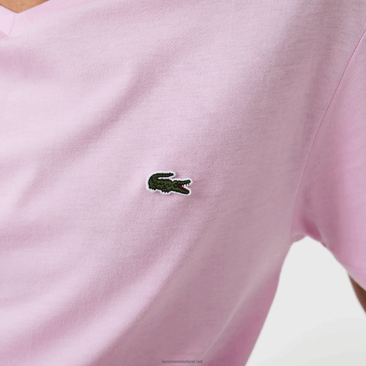 Lacoste T-shirt van pimakatoen met v-hals 0828H615 roze z4h Heren