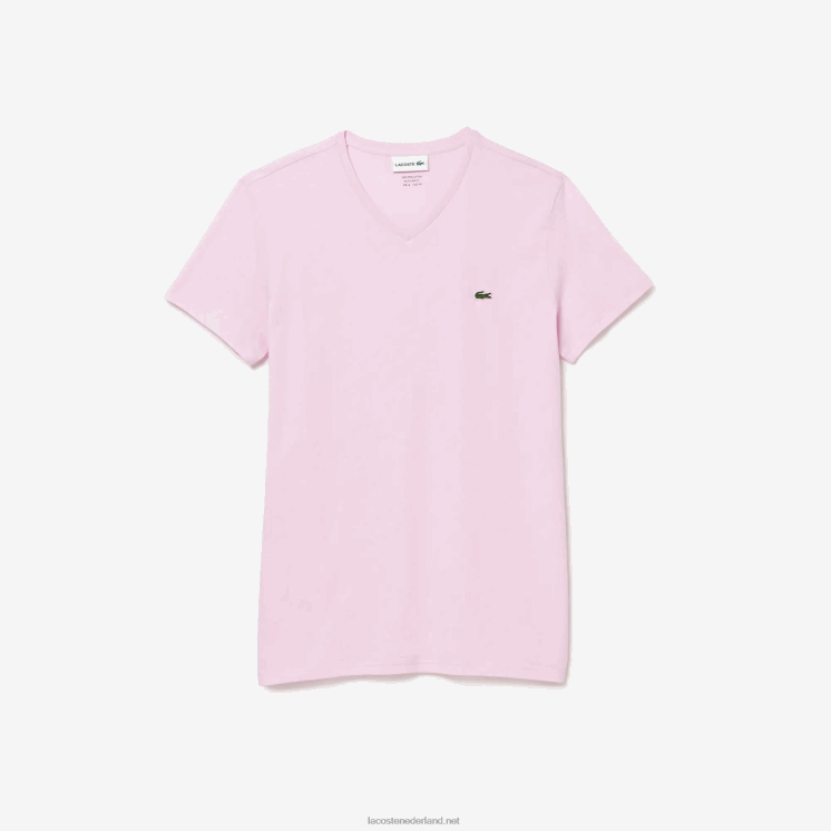 Lacoste T-shirt van pimakatoen met v-hals 0828H615 roze z4h Heren