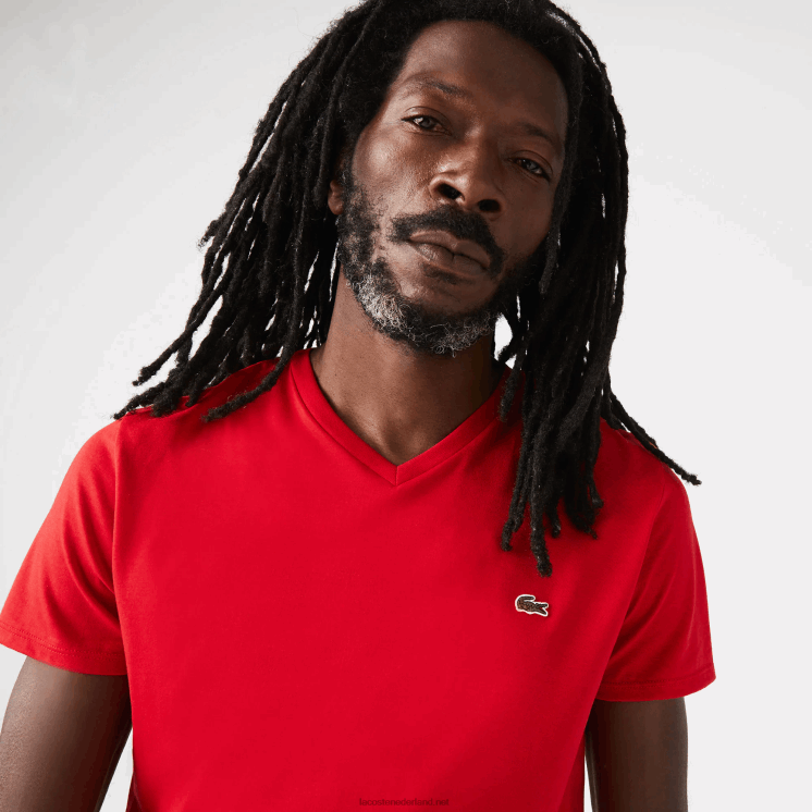 Lacoste T-shirt van pimakatoen met v-hals 0828H617 rood 240 Heren
