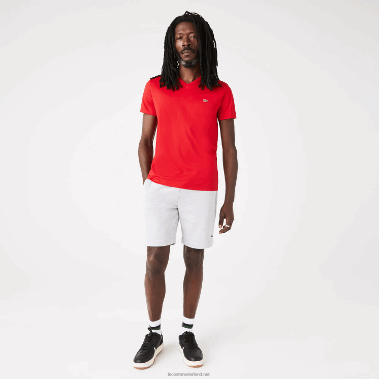 Lacoste T-shirt van pimakatoen met v-hals 0828H617 rood 240 Heren