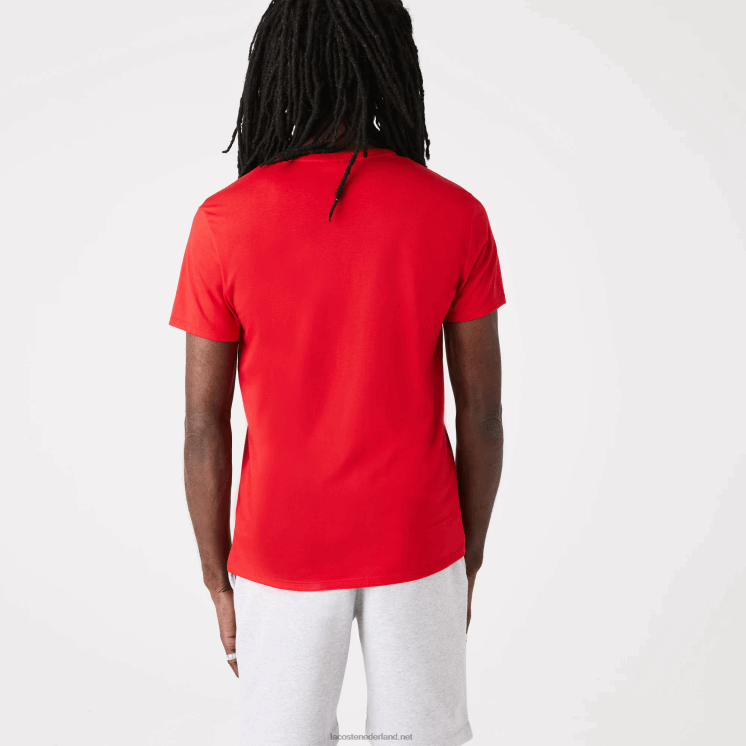 Lacoste T-shirt van pimakatoen met v-hals 0828H617 rood 240 Heren