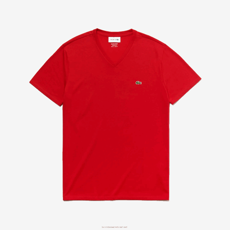 Lacoste T-shirt van pimakatoen met v-hals 0828H617 rood 240 Heren