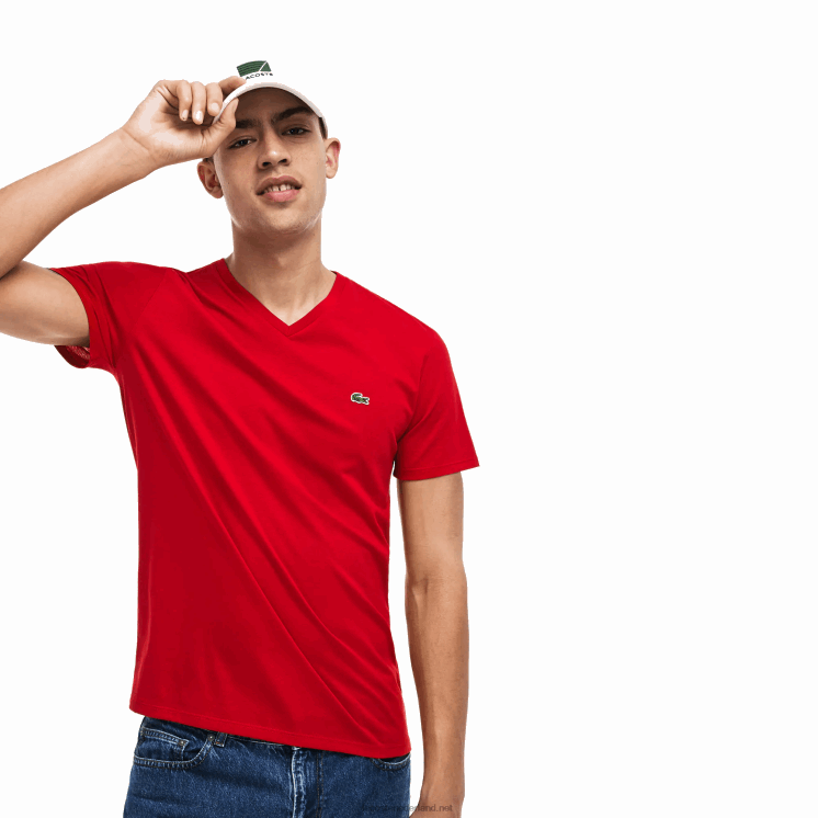Lacoste T-shirt van pimakatoen met v-hals 0828H617 rood 240 Heren