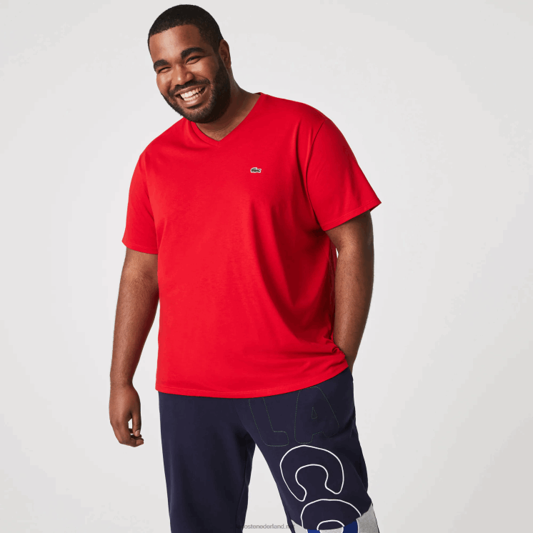 Lacoste T-shirt van pimakatoen met v-hals 0828H617 rood 240 Heren