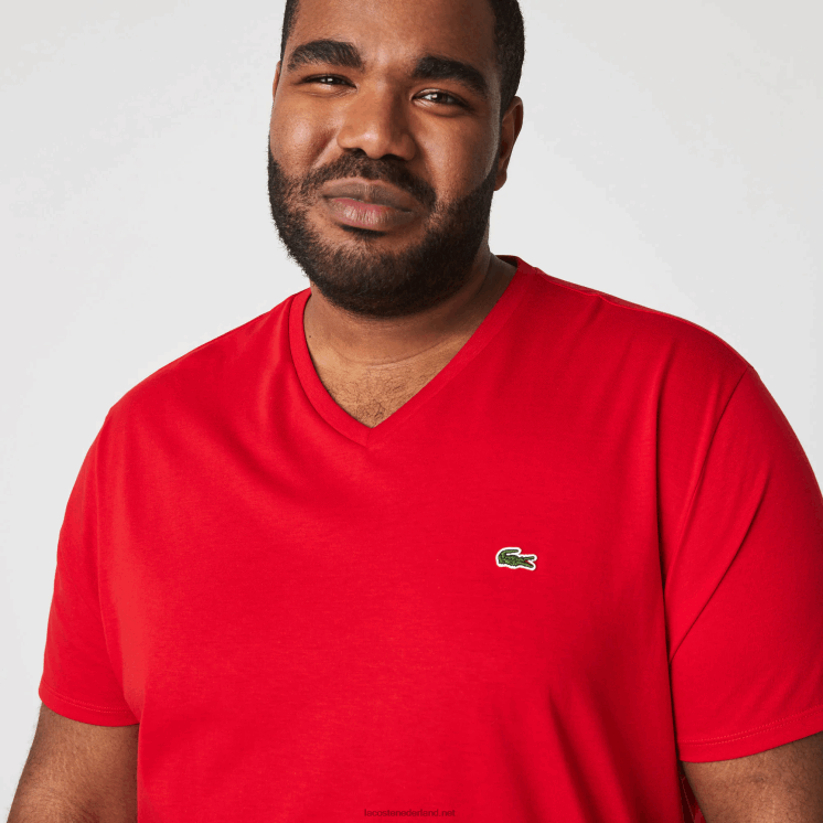 Lacoste T-shirt van pimakatoen met v-hals 0828H617 rood 240 Heren