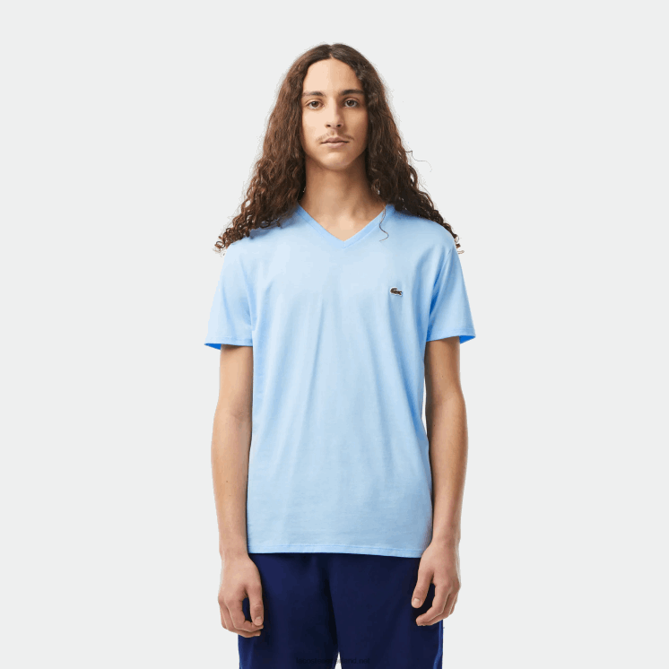 Lacoste T-shirt van pimakatoen met v-hals 0828H624 blauwe hbp Heren