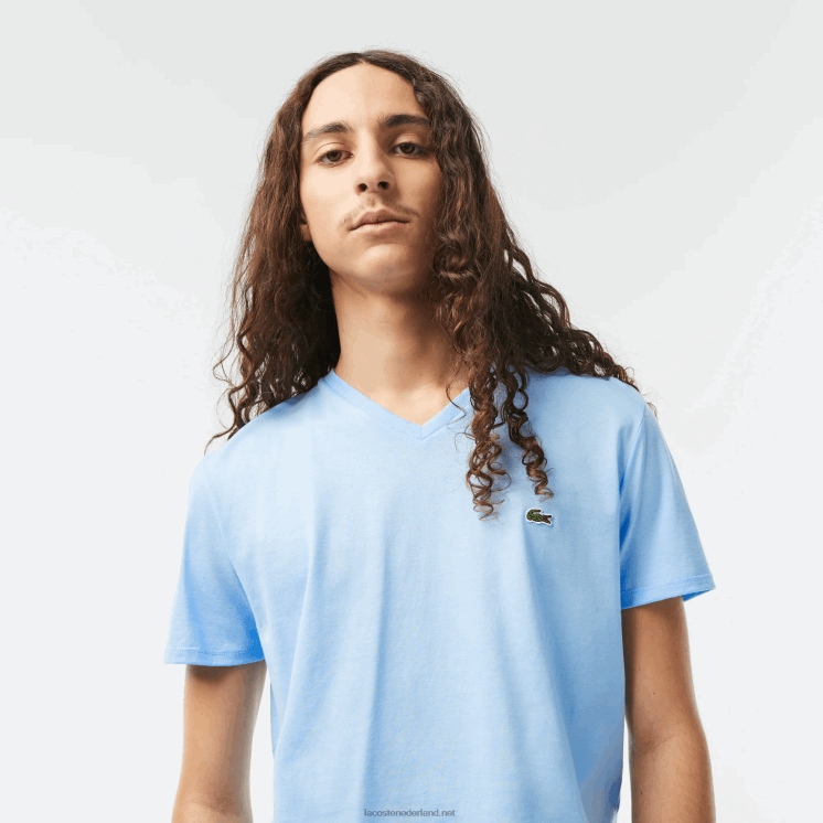 Lacoste T-shirt van pimakatoen met v-hals 0828H624 blauwe hbp Heren