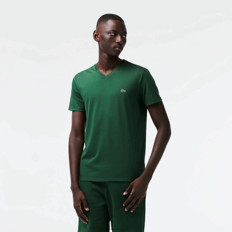 Lacoste T-shirt van pimakatoen met v-hals 0828H679 groen 132 Heren