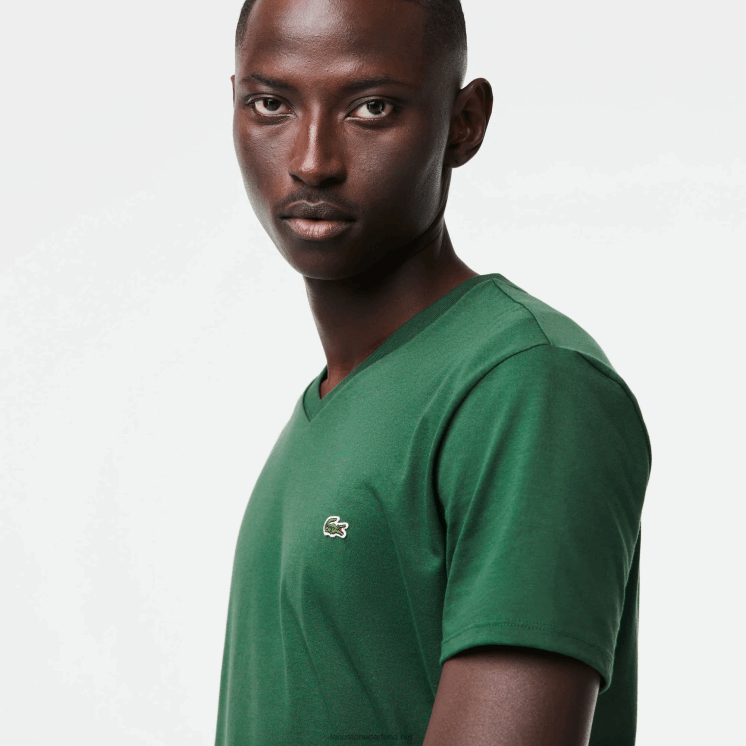 Lacoste T-shirt van pimakatoen met v-hals 0828H679 groen 132 Heren