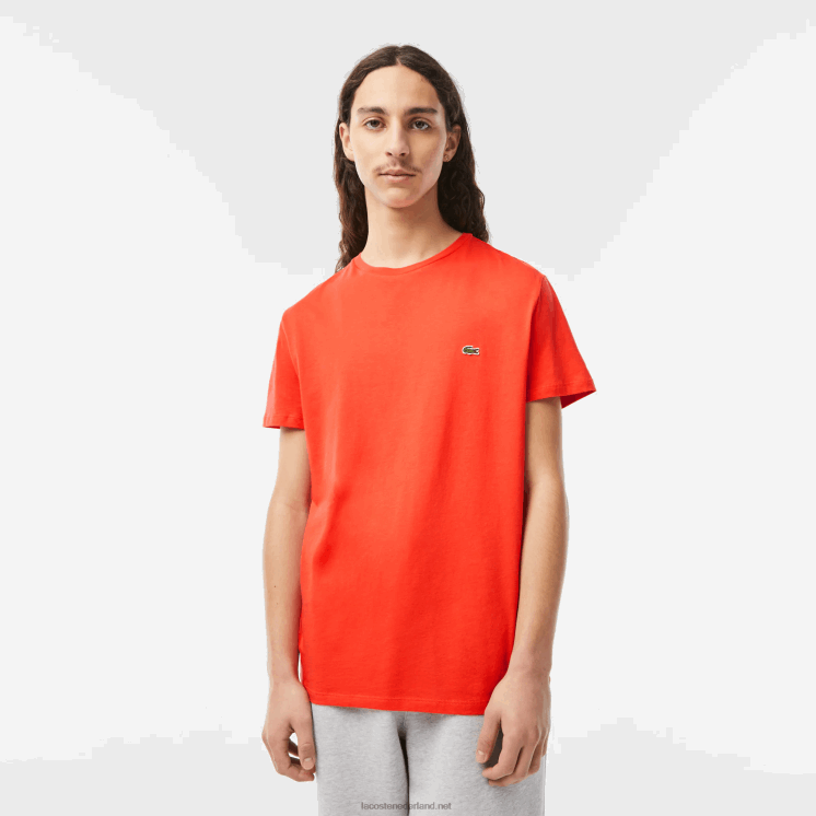 Lacoste T-shirt van pimakatoenjersey met ronde hals 0828H130 oranje 02k Heren