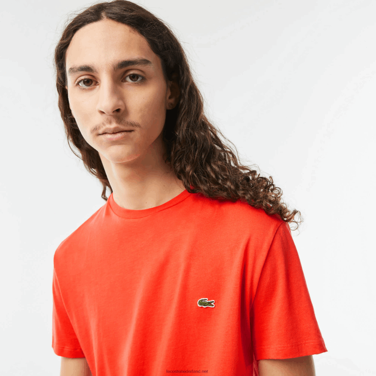 Lacoste T-shirt van pimakatoenjersey met ronde hals 0828H130 oranje 02k Heren