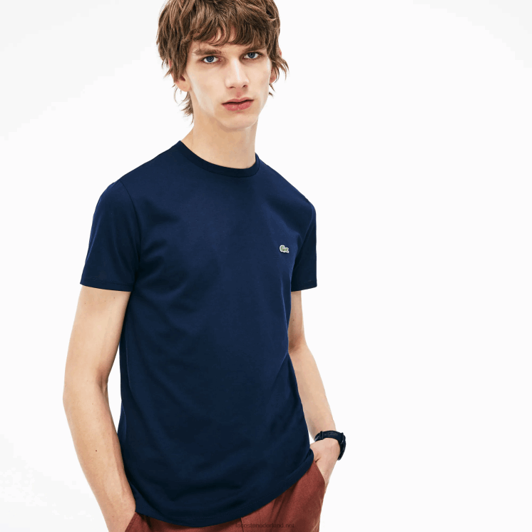 Lacoste T-shirt van pimakatoenjersey met ronde hals 0828H38 marineblauw 166 Heren