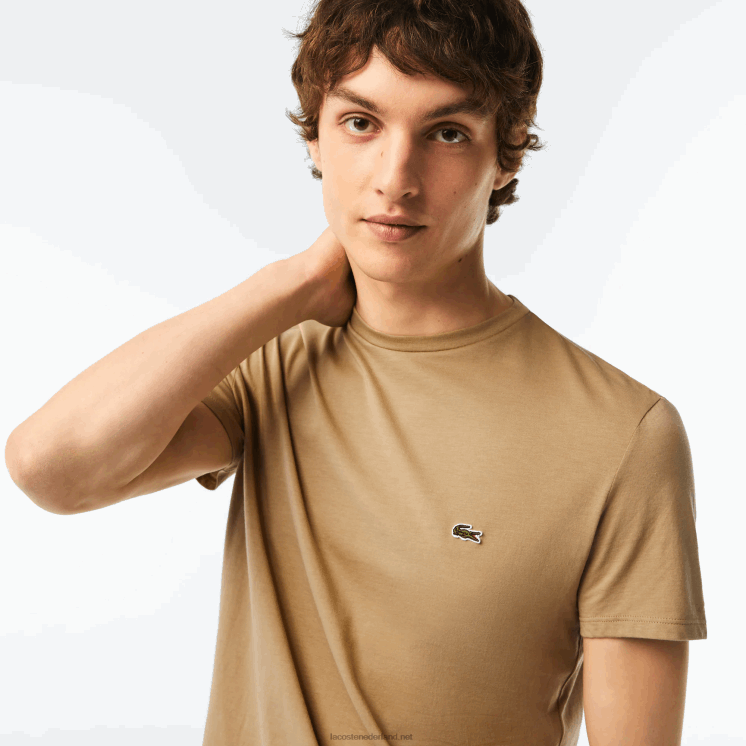 Lacoste T-shirt van pimakatoenjersey met ronde hals 0828H57 beige cb8 Heren