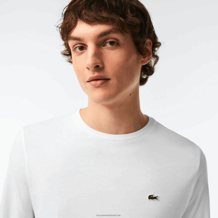 Lacoste T-shirt van pimakatoenjersey met ronde hals 0828H689 wit 001 Heren