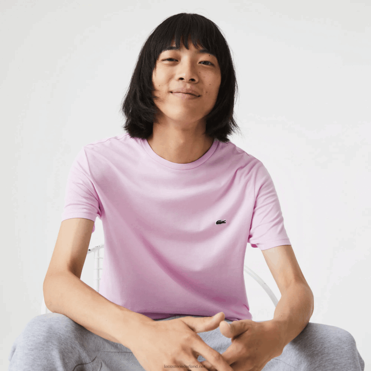 Lacoste T-shirt van pimakatoenjersey met ronde hals 0828H824 roze z4h Heren