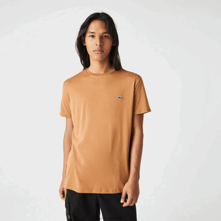 Lacoste T-shirt van pimakatoenjersey met ronde hals 0828H902 bruin z0w Heren