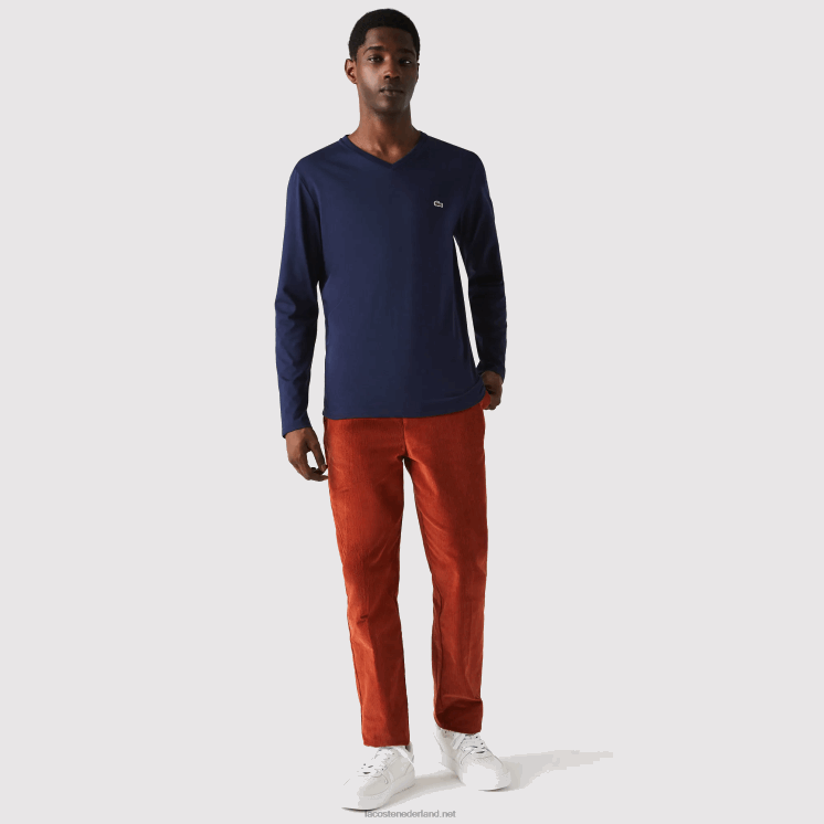 Lacoste V-hals lichtgewicht T-shirt van pimakatoen jersey 0828H674 marineblauw 166 Heren