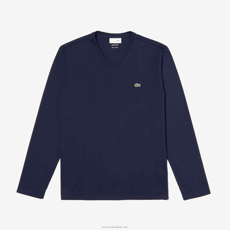 Lacoste V-hals lichtgewicht T-shirt van pimakatoen jersey 0828H674 marineblauw 166 Heren