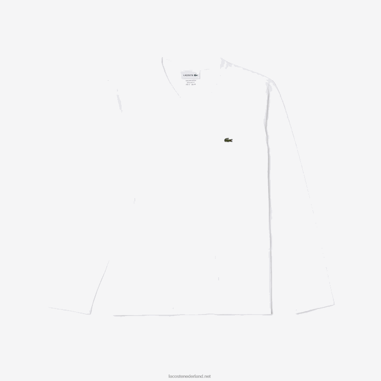 Lacoste V-hals lichtgewicht T-shirt van pimakatoen jersey 0828H675 wit 001 Heren