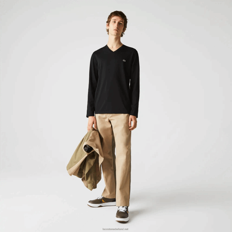 Lacoste V-hals lichtgewicht T-shirt van pimakatoen jersey 0828H676 zwart 031 Heren