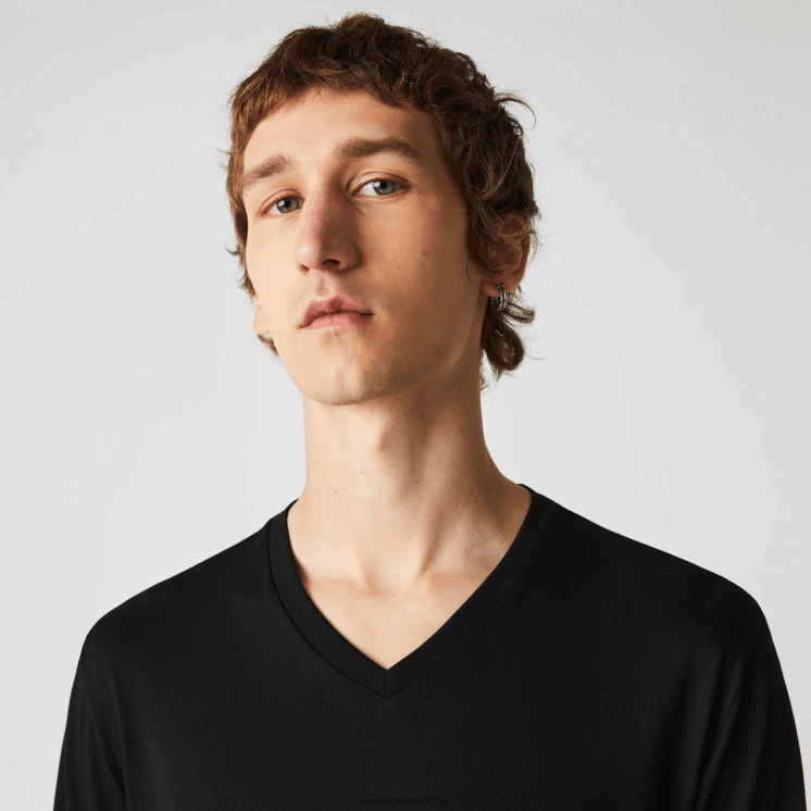 Lacoste V-hals lichtgewicht T-shirt van pimakatoen jersey 0828H676 zwart 031 Heren