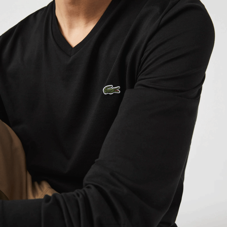 Lacoste V-hals lichtgewicht T-shirt van pimakatoen jersey 0828H676 zwart 031 Heren