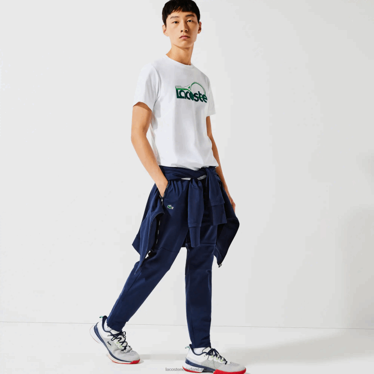 Lacoste ademend T-shirt met ronde hals en tennisprint 0828H792 wit groen v7e Heren