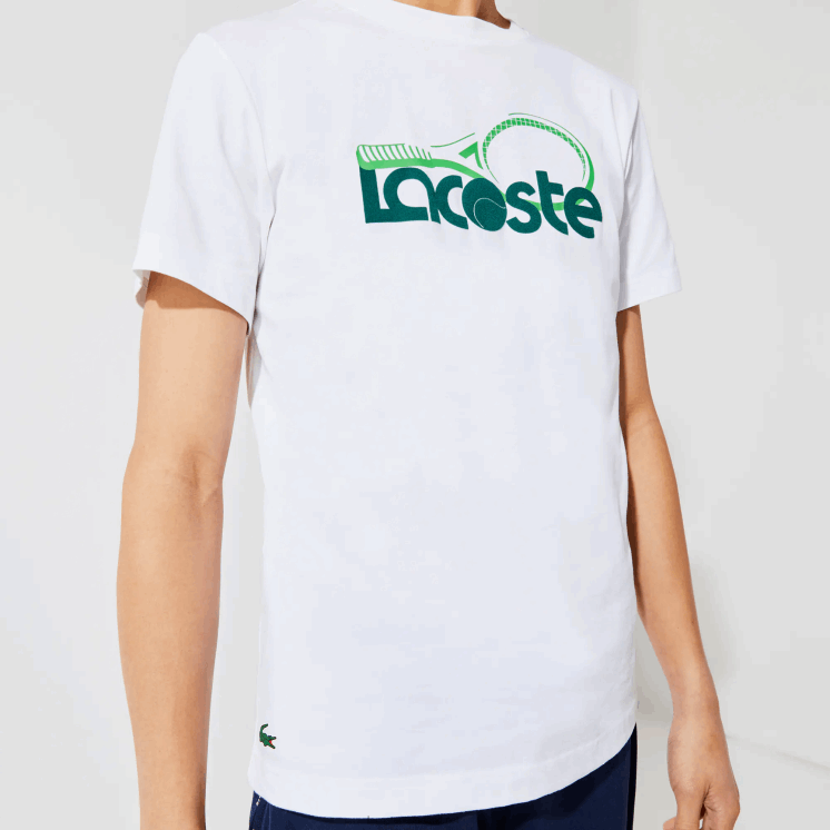 Lacoste ademend T-shirt met ronde hals en tennisprint 0828H792 wit groen v7e Heren
