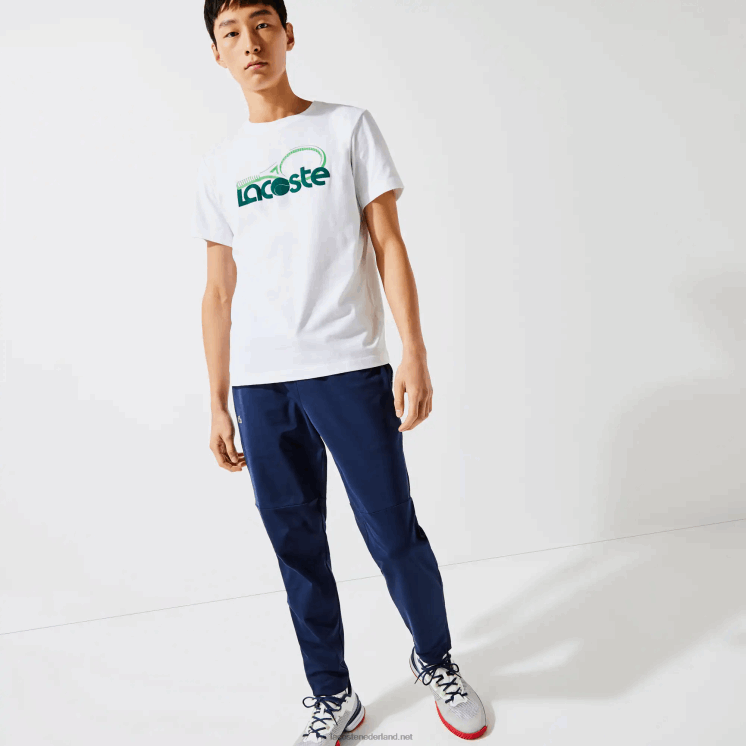 Lacoste ademend T-shirt met ronde hals en tennisprint 0828H792 wit groen v7e Heren