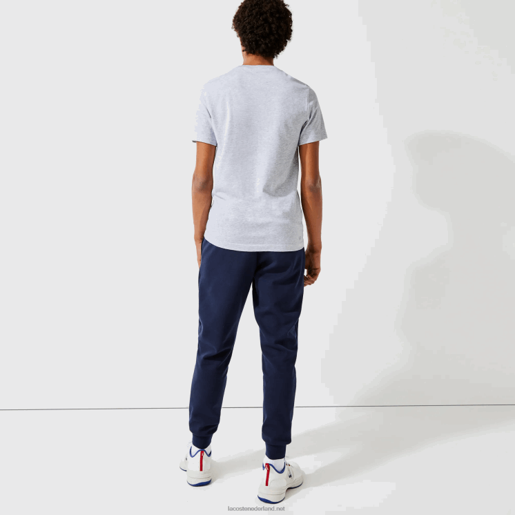 Lacoste ademend T-shirt met ronde hals en tennisprint 0828H793 grijs chine blauw rood 7ku Heren