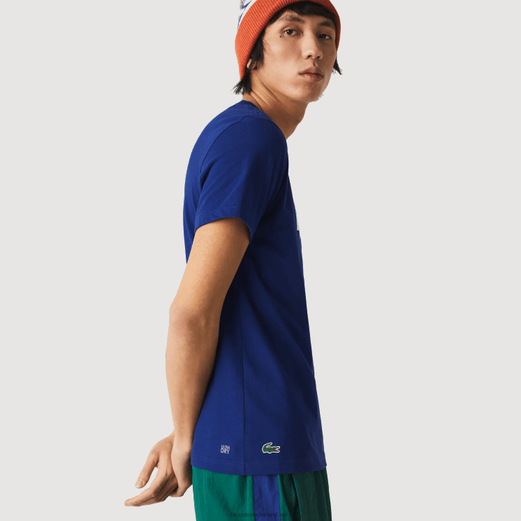 Lacoste ademend T-shirt met ronde hals en tennisprint 0828H794 blauw wit gtd Heren