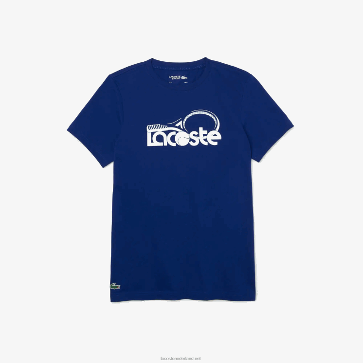 Lacoste ademend T-shirt met ronde hals en tennisprint 0828H794 blauw wit gtd Heren