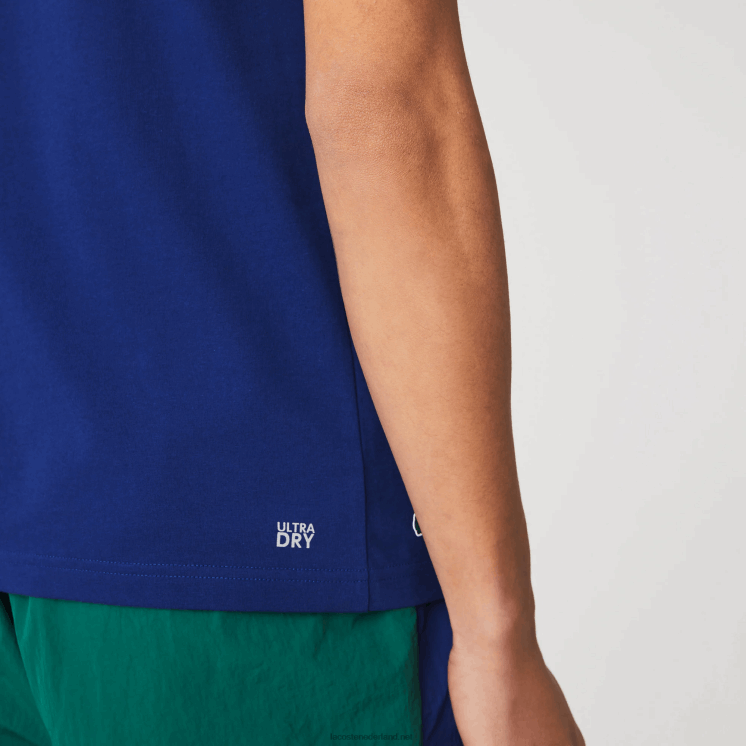 Lacoste ademend T-shirt met ronde hals en tennisprint 0828H794 blauw wit gtd Heren
